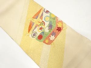 アンティーク　糸巻に花・楓模様織り出し袋帯（材料）